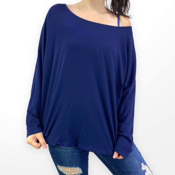 FADED GLORY Blue Long Sleeve Boatneck Basic Top - Picture 3 of 6